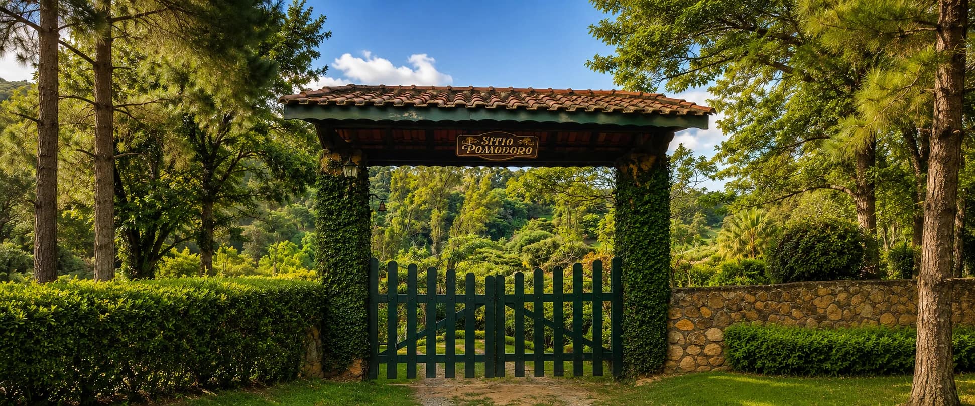 Porteira de entrada do Sítio Pomodoro — Casa Oliva
